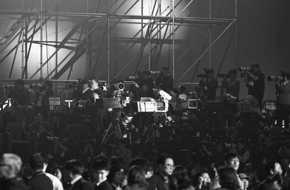 국민의힘 전당대회를 취재 중인 기자들. 2025.5.3 홍윤기 기자