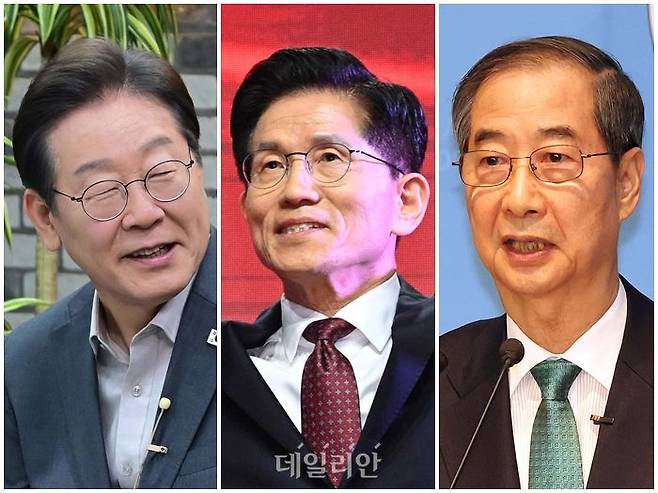 이재명 더불어민주당 대선 후보와 김문수 국민의힘 대선 후보, 한덕수 무소속 대선 예비후보(사진 왼쪽부터) ⓒ데일리안 홍금표 기자