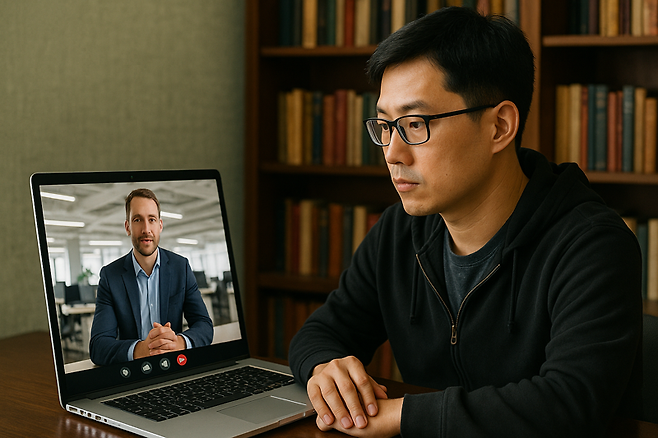 북한 해커가 암호화폐 회사의 기술과 돈을 탈취하기 위해 위장 취업하는 모습을 챗GPT 이미지로 생성./사진=챗GPT