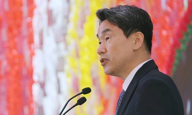 이주호 대통령 권한대행 부총리 겸 교육부 장관이 5일 서울 종로구 조계사에서 열린 불기 2569년 부처님오신날 봉축법요식에서 축사를 하고 있다. 대통령실사진기자단