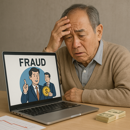 유사수신 사기에 피해를 받은 어르신의 모습. [사진 = 챗GPT]