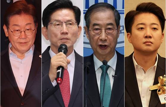 이재명 더불어민주당 대선 후보, 김문수 국민의힘 대선 후보, 한덕수 무소속 대선 예비후보, 이준석 개혁신당 대선 후보(왼쪽부터). 〈사진=연합뉴스〉