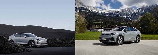 2025년형 폴스타 2 (왼쪽)와 폭스바겐 ID.5 / 출처=각사