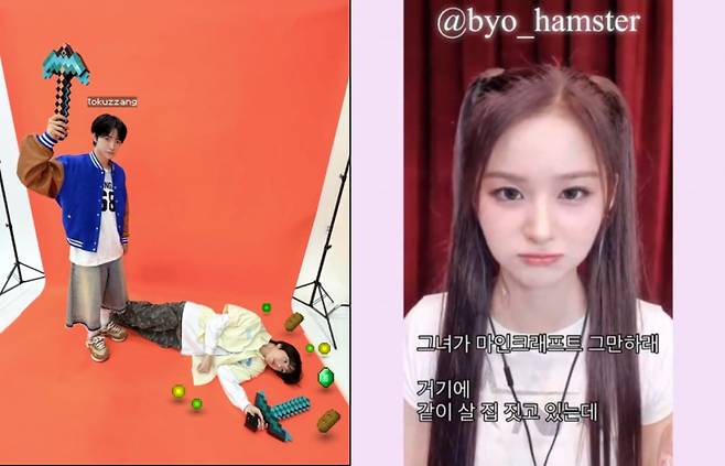 사진=마인크래프트의 '밈'을 활용한 NCT WISH의 공식 계정 사진과 엔믹스 설윤 팬 계정 X 갈무리