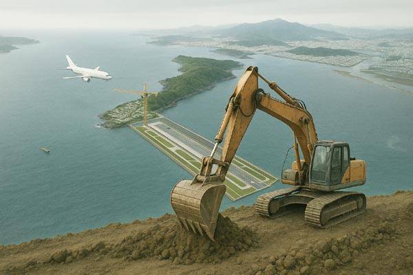 가덕도신공항 조감도를 토대로 인공지능 챗gpt를 활용해 만든 가상의 건설 공사 이미지.