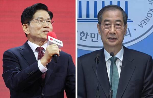 ▲김문수 국민의힘 대선후보와 한덕수 무소속 대선 예비후보. 사진=국민의힘, KBS 방송화면 갈무리