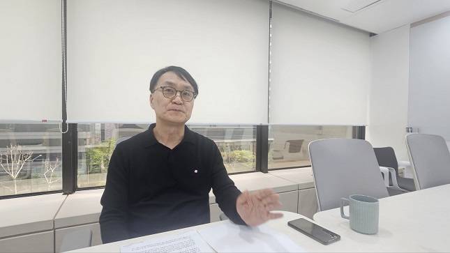 설기환 한국디지털거래소 상무가 비즈워치와의 인터뷰에서 질문에 답하고 있다. /사진=비즈워치