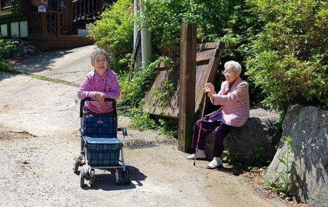 농원길을 다정히 거니는 어머니와 장모님 ⓒ