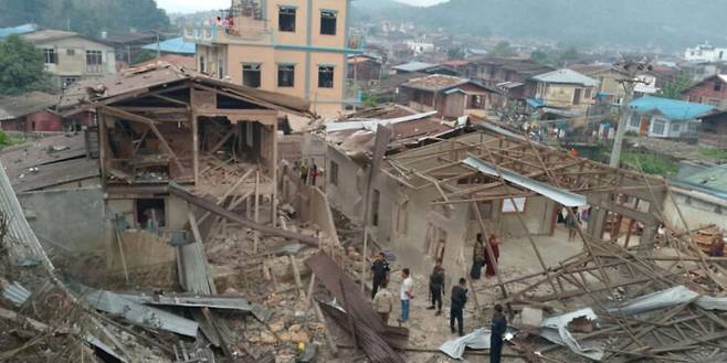미얀마 군정이 지난 1일 공습을 감행한 만달레이 모고케 지역. 역시 지진 피해가 컸던 지역이지만 군정의 공습은 중단되지 않았다.(사진 출처 : 미얀마 타앙포스트)