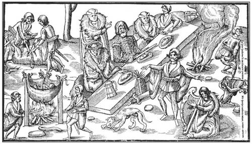 중세 초기 유럽의 식사 모습. 사람들은 멋대로 행동하고, 바닥에는 음식이 흩어져 있다. 개가 돌아다니며 흘린 음식을 먹는다. 한쪽 구석에서는 용변을 보기도 한다. ‘먹는 것’과 ‘싸는 것’의 문화적 차이가 분명하지 않았다. 문명은 ‘먹는 것’과 ‘싸는 것’의 구별에서 시작한다.