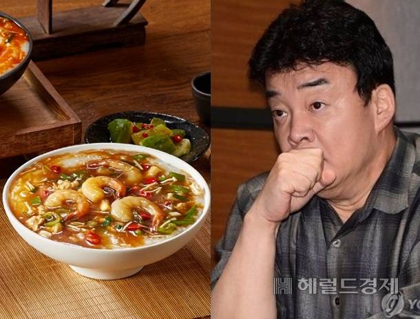 더본코리아 ‘덮죽’과 백종원 대표. [SBS ‘백종원의 골목식당’ 갈무리, 연합]