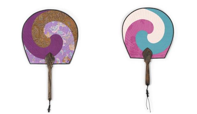 ▲사진 왼쪽 방화선 '태극선-색의 조화' 오른쪽 송서희 '태극선-색의 조화' ⓒ전주부채문화관