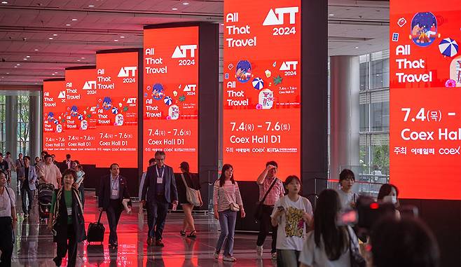 지난해 열린 ‘2024 올댓트래블’ 행사장의 디지털 사이니지    사진제공｜올댓트래블조직위