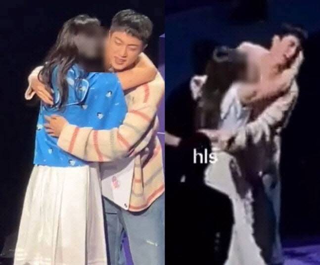 한 여성이 진에게 기습 입맞춤을 하고 있는 모습.(사진=X 캡처)