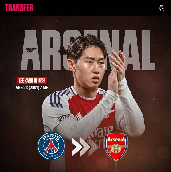 아스널과 연결된 파리 생제르맹 이강인.&nbsp;사진┃GOALPOST ASIA