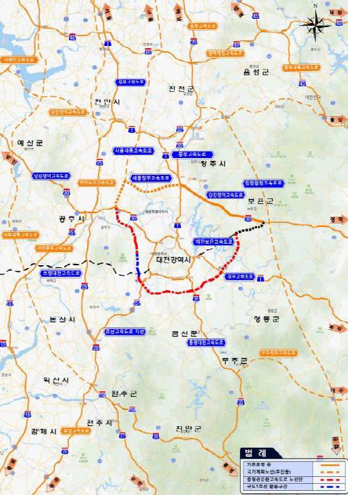 충청권 제2외곽순환고속도로 건설 위치도. 대전시 제공
