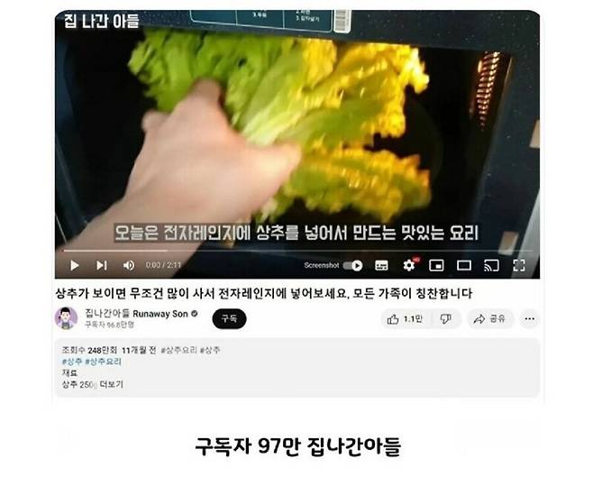 97만.jpg 97만 유튜버 영상 카피 한 143만 유튜버