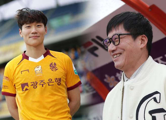 광주FC 오후성(왼쪽)과 이정효 감독. 사진=프로축구연맹