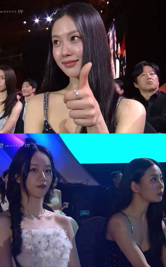 배우 김종수에게 '엄지척'을 날리는 모습과 혜리와 간식을 나눠 먹는 모습이 담겼다. /유튜브 '백상예술대상' 캡처