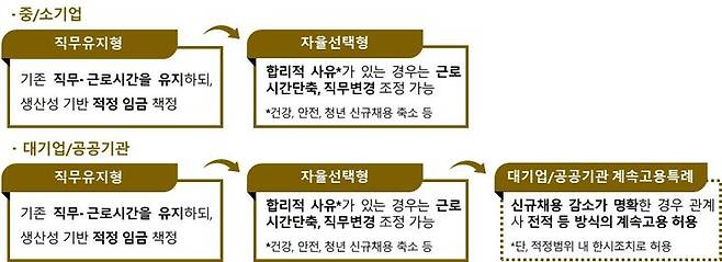 [서울=뉴시스] 경제사회노동위원회(경사노위) 산하 인구구조 변화 대응 계속고용위원회(계속고용위) 공익위원들이 8일 제시한 고령자 계속고용의무제도 체계. 2025.05.08. (자료=경제사회노동위원회 제공) *재판매 및 DB 금지