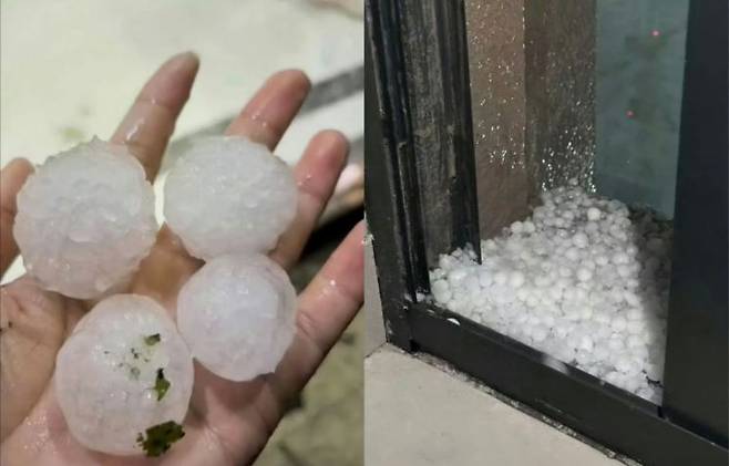 중국 시안에 내린 우박. 웨이보