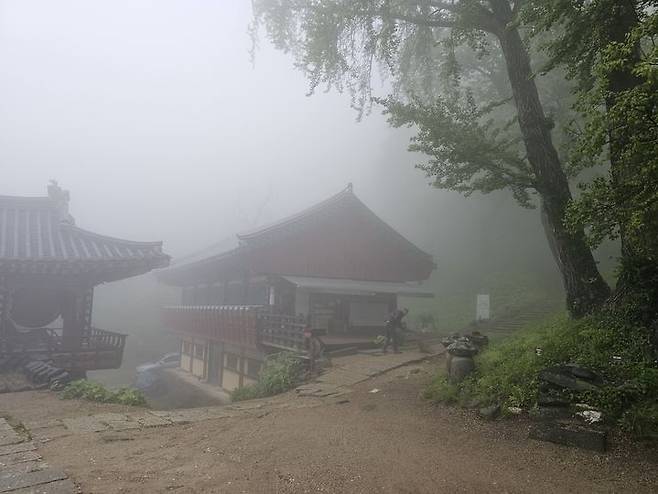 [서산=뉴시스] 김덕진 기자=10일 충남 서산 부석사 금동관세음보살좌상이 모셔져 있는 설법전에 짙은 연무가 끼어 있다. 2025.05.10. spark@newsis.com *재판매 및 DB 금지