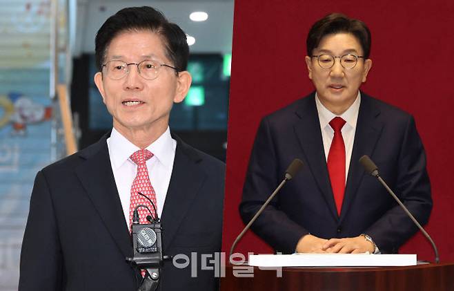 왼쪽부터 김문수 국민의힘 대선 후보, 권성동 당대표 권한대행 겸 원내대표(사진 = 이데일리)