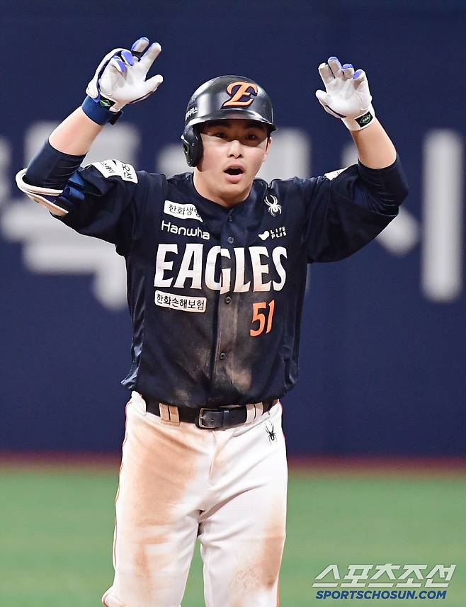 11일 고척돔에서 열린 KBO리그 키움과 한화의 경기. 9회 1타점 2루타 날린 문현빈. 고척=송정헌 기자songs@sportschosun.com/2025.05.11/