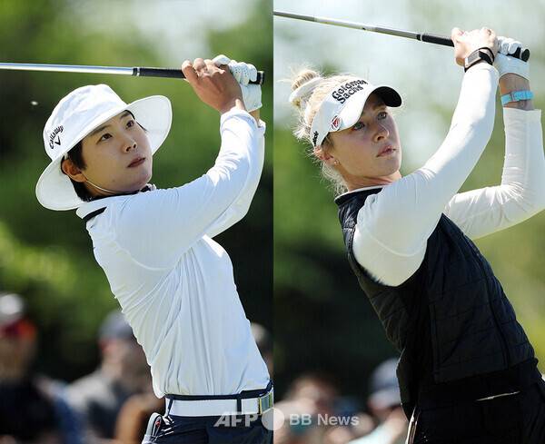 2025년 미국여자프로골프(LPGA) 투어 미즈호 아메리카스 오픈에 출전한 이소미 프로, 세계랭킹 1위 넬리 코다가 3라운드에서 경기하는 모습이다.. 사진제공=ⓒAFPBBNews = News1
