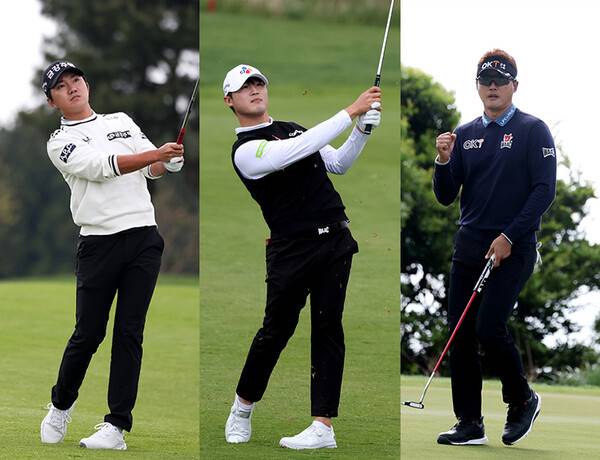 2025년 한국프로골프(KPGA) 투어 변형 스테이블포드 방식 대회인 KPGA 클래식 우승 경쟁에 뛰어든 옥태훈, 배용준, 이태희 프로가 2라운드에서 경기하는 모습이다. 사진제공=KPGA