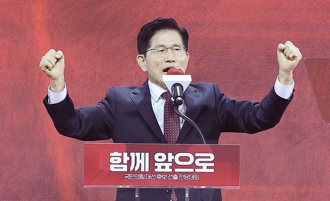 수락연설을 하는 김문수 국민의힘 대선 후보. 임현동 기자
