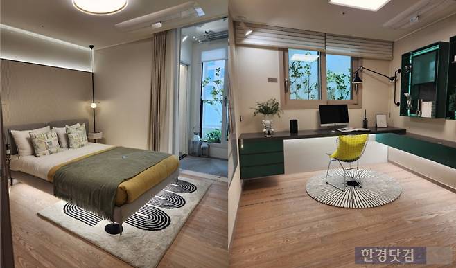 '힐스테이트메디알레' 전용 59㎡ 안방(왼쪽)과 작은 방 모습. 사진=오세성 한경닷컴 기자