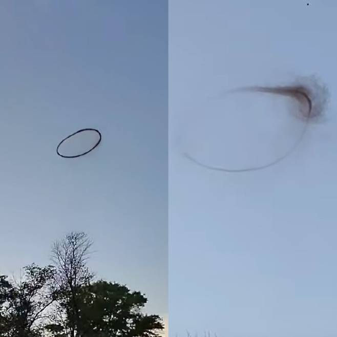 지난 5일(현지시간) 미국 캔자스주 보너 스프링스 상공에서 목격된 정체 불명의 검은 고리. 페이스북 Frankie Roman Camren 캡처