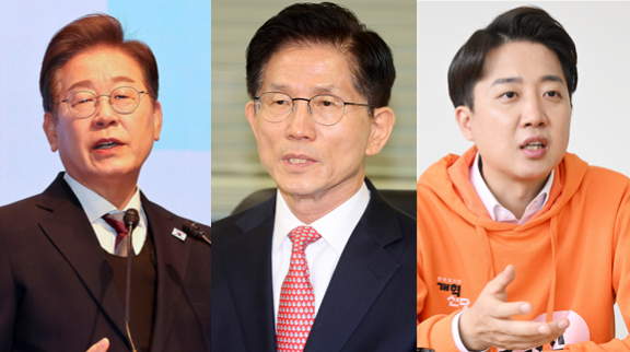 (왼쪽부터) 이재명 더불어민주당 대선 후보, 김문수 국민의힘 대선 후보, 이준석 개혁신당 대선 후보. 오승현 기자