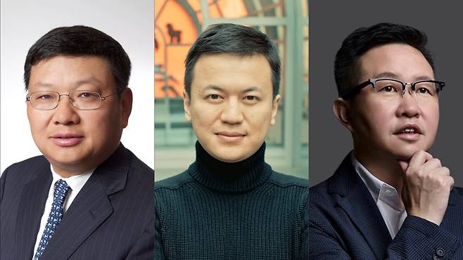 왼쪽부터 샹 빙 장강경영대학원 총장, 리 양 장강경영대학원 교수, 토비 우 원더쉐어 CEO