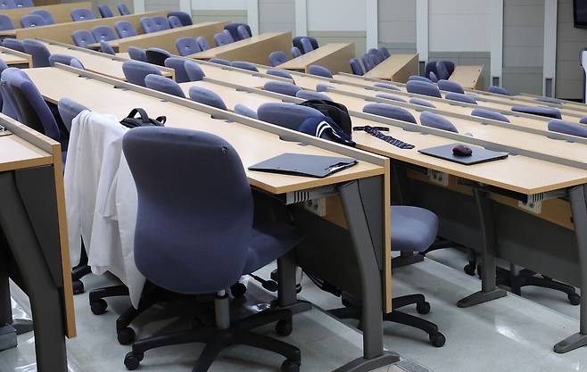 지난달 서울의 한 사립대 의과대학 강의실이 텅 비어있다. 국민일보 DB