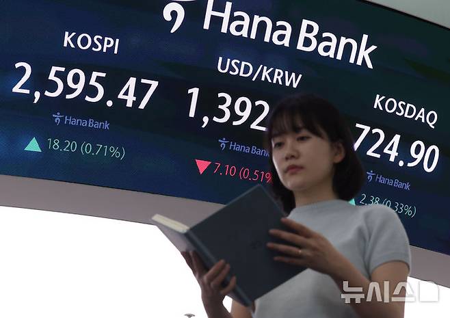 [서울=뉴시스] 12일(현지 시간) 월스트리트저널에 따르면 뉴욕 증시 선물 시장은 지난밤부터 상승하기 시작해 미·중 무역합의 내용이 발표되자 상승폭을 확대했다. 사진은 서울 중구 하나은행 딜링룸에서 딜러들이 업무를 보고 있는 모습. 2025.05.12.