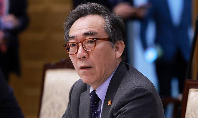 조태열 외교부 장관이 지난 7일 서울 종로구 정부서울청사에서 열린 경제안보전략 간담회에 참석해 자리에 앉아 있다. 뉴시스