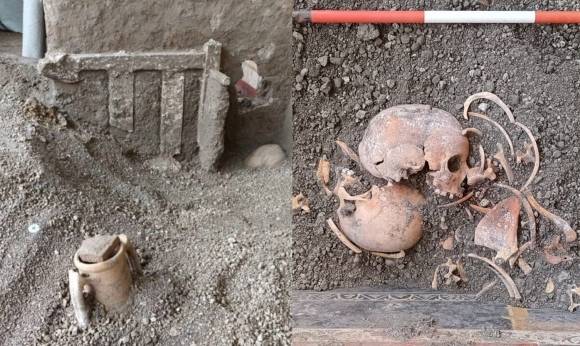 ‘헬레와 프릭소스’에서 발견된 침대 프레임과 유골. Pompeii Archaeological Park