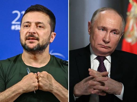 볼로디미르 젤렌스키 우크라이나 대통령(왼쪽)과 블라디미르 푸틴 러시아 대통령. AFP 연합뉴스