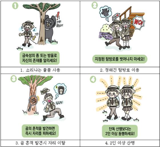 탐방 수칙(반달가슴곰과 마주치지 않는 방법). 국립공원공단