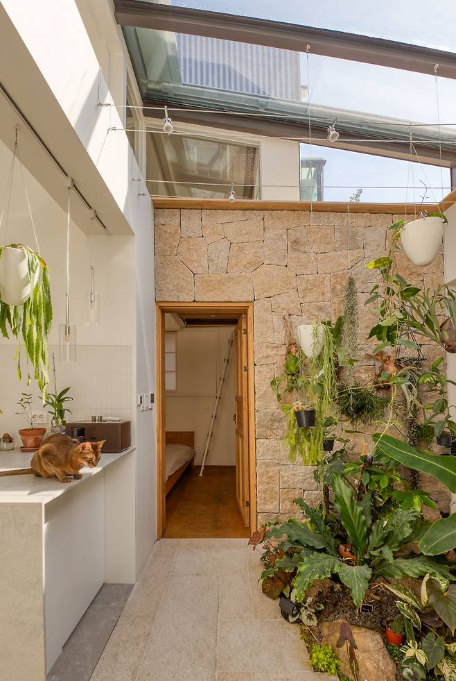 Solsame House in Seoul, designed by Urbandetail Architecture, is a residence that incorporates ideas and spatial principles of hanok into a contemporary architectural framework. (Hooxme Lee Sang-hoon)