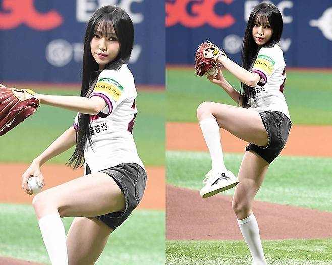 가수 유주가 11일 오후 서울 고척스카이돔에서 열린 ‘2025 프로야구’ 한화 이글스와 키움 히어로즈의 경기에서 시구자로 나섰다. 사진=천정환 기자