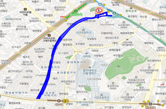 마포구 홍대 레드로드 PM 통행금지 도로 구간. 서울시