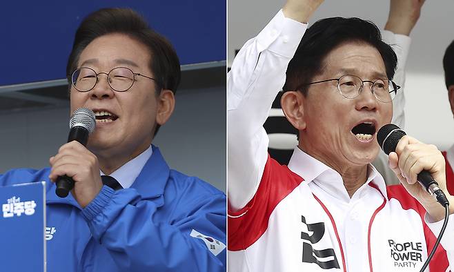 더불어민주당 이재명 대선 후보(왼쪽), 국민의힘 김문수 대선 후보. 연합뉴스