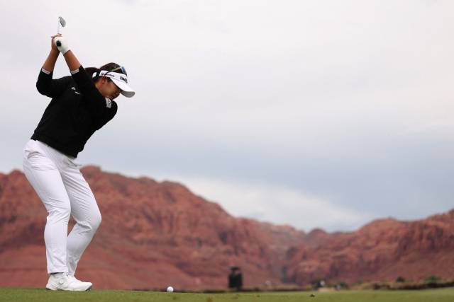 티샷을 하고 있는 유해란. 사진 제공=AFP연합뉴스