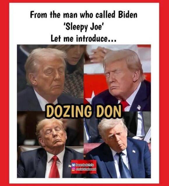 도널드 트럼프 미국 대통령이 여러 공개 행사에서 조는 모습을 캡처해 만든 이미지. /X 캡처