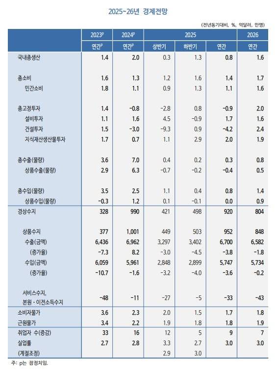 KDI 2025년 상반기 경제전망 지표. /KDI 제공