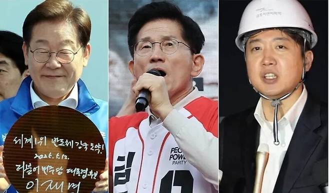 제21대 대선 선거운동 시작한 이재명 더불어민주당 후보, 김문수 국민의힘 후보, 이준석 개혁신당 후보. 김경호 선임기자 jijae@hani.co.kr, 윤운식 선임기자 yws@hani.co.kr, 개혁신당 제공