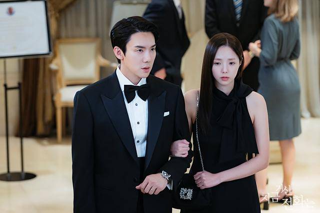 드라마 '지금 거신 전화는'의 쇼윈도 부부 백사언(유연석)과 홍희주(채수빈). MBC 제공